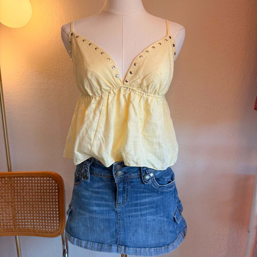 Justify Babydoll Tank Top with Grommet Detail in Yellow